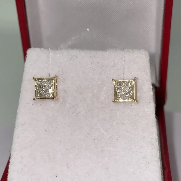 Solid Stamped 14K Yellow Gold Natural Diamond Stud Earrings Unisex Men Women